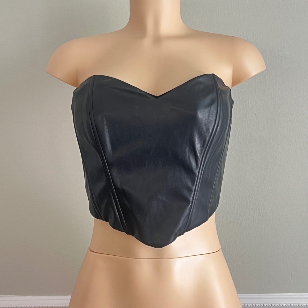 Blāshe Faux Leather Corset Top Womens Medium Sweetheart Zip Back Black BT02763